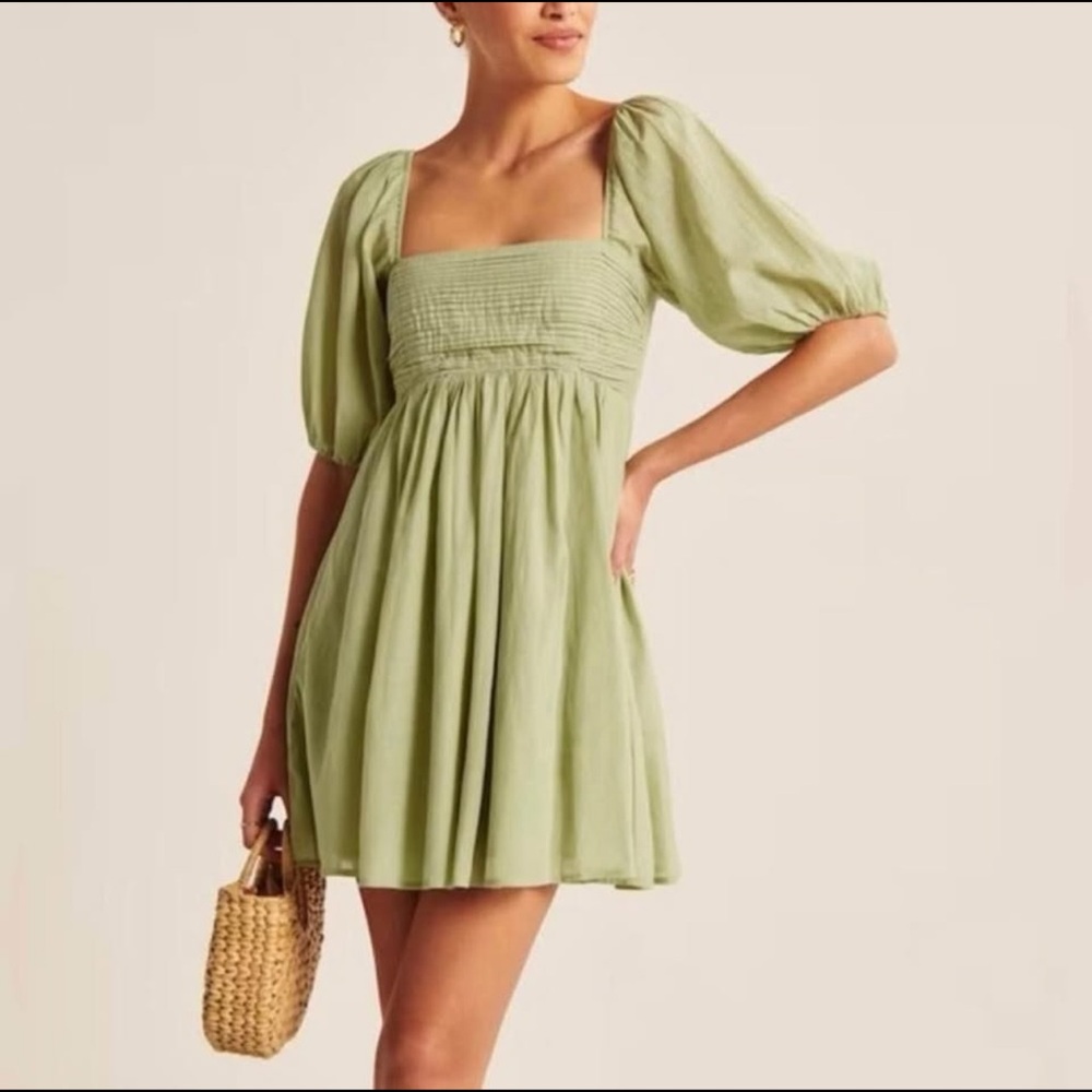 Abercrombie & Fitch Green Puff Sleeve Mini Sundress